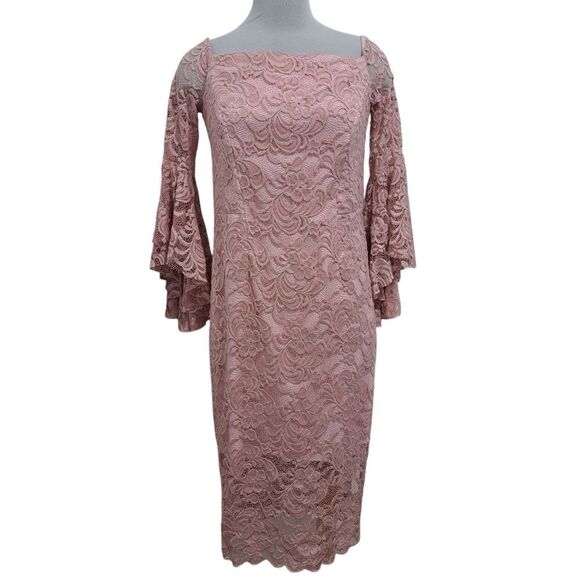 Milly Selena Off The Shoulder Floral Lace Romantic Dress Bell Sleeve Pink Siz 10 - Picture 1 of 17